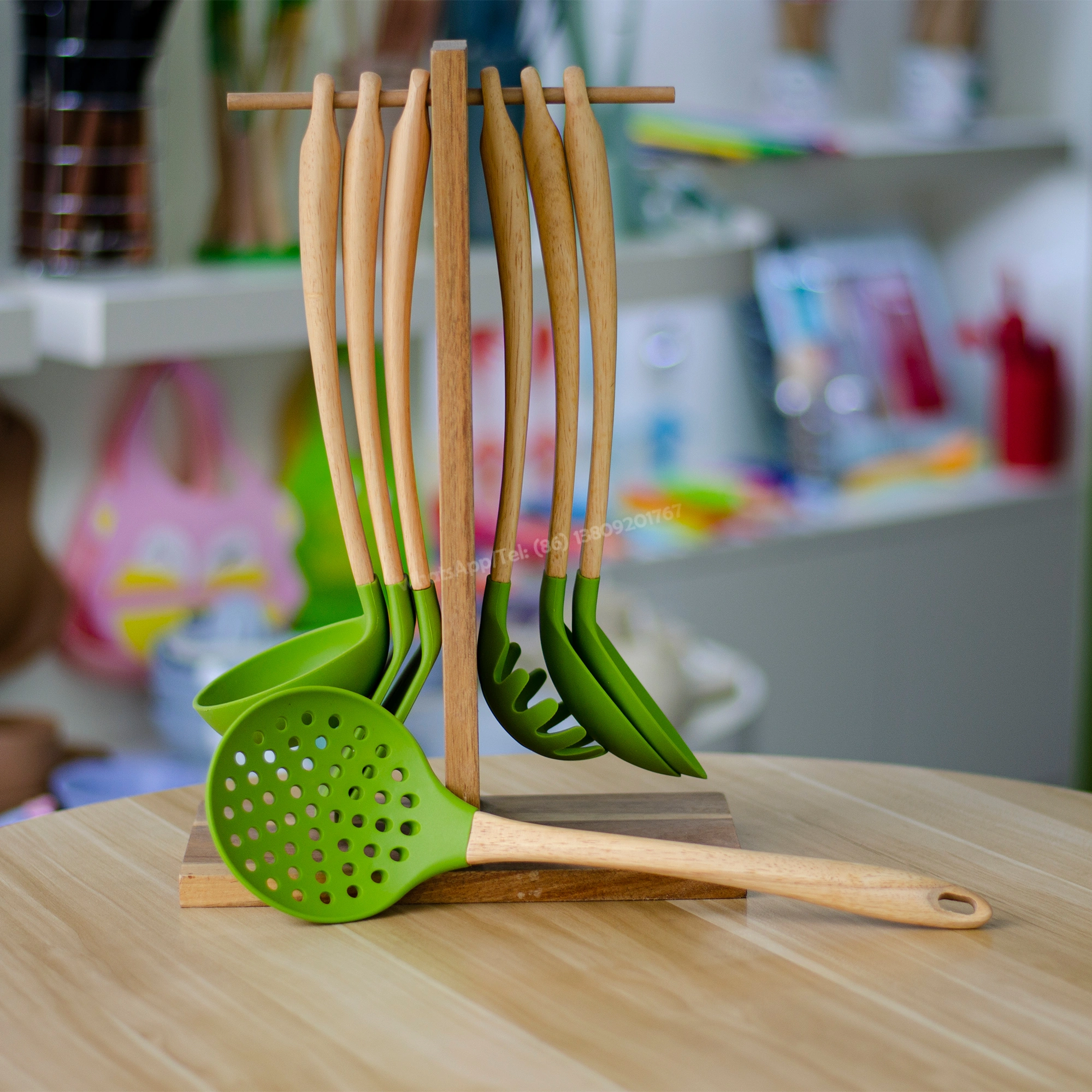 OEM ODM Custom Silicone Kitchen Cooking Utensils Tool Set with Wooden Handle