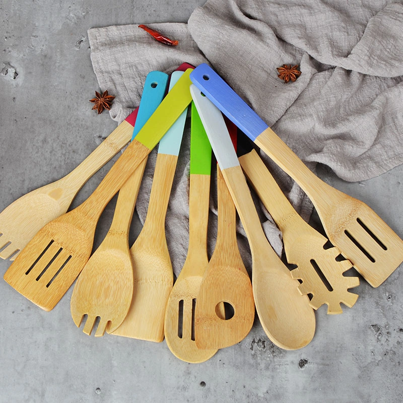 Ensemble d'ustensiles de cuisine en bambou avec support grossiste