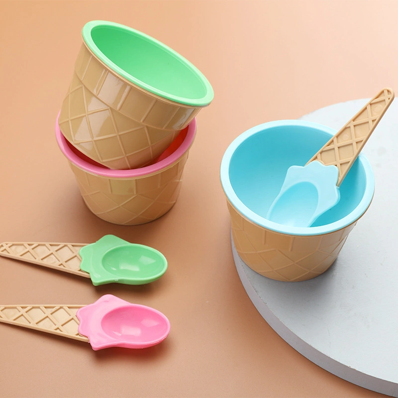 カスタムアイスクリームボウルとスプーンプラスチックかわいいアイスクリームカップ3