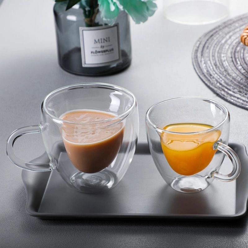 Wholesale Heart Shaped Recycle Double Wall Glass Coffee Mug 3 5310