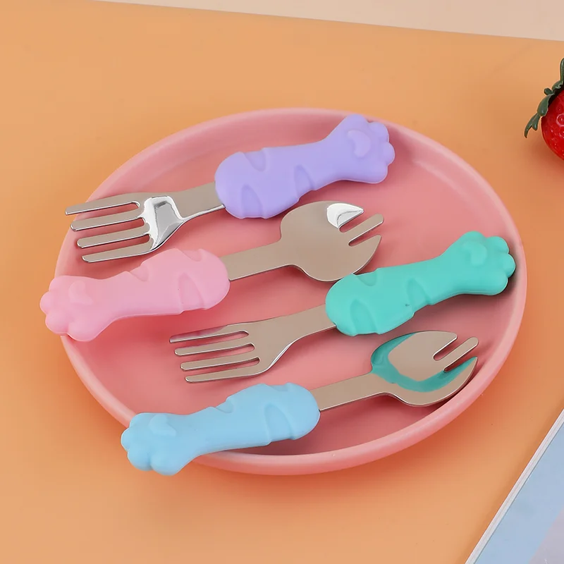 Maxsus silikon chaqaloq ovqatlantirish uchun vilkalar va qoshiqlar to'plami 1