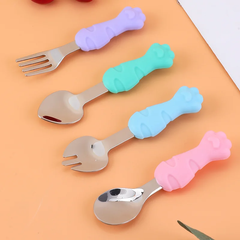 Custom Silicone Baby Feeding Fork And Spoon Set 4