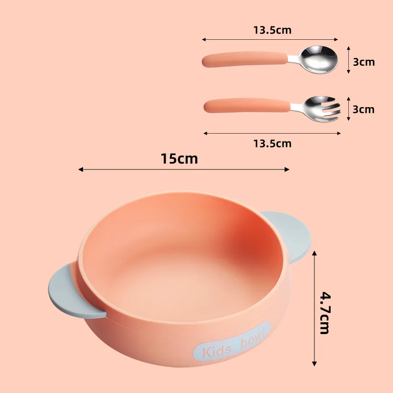 맞춤형 아기 수유 그릇 및 숟가락 실리콘 2개