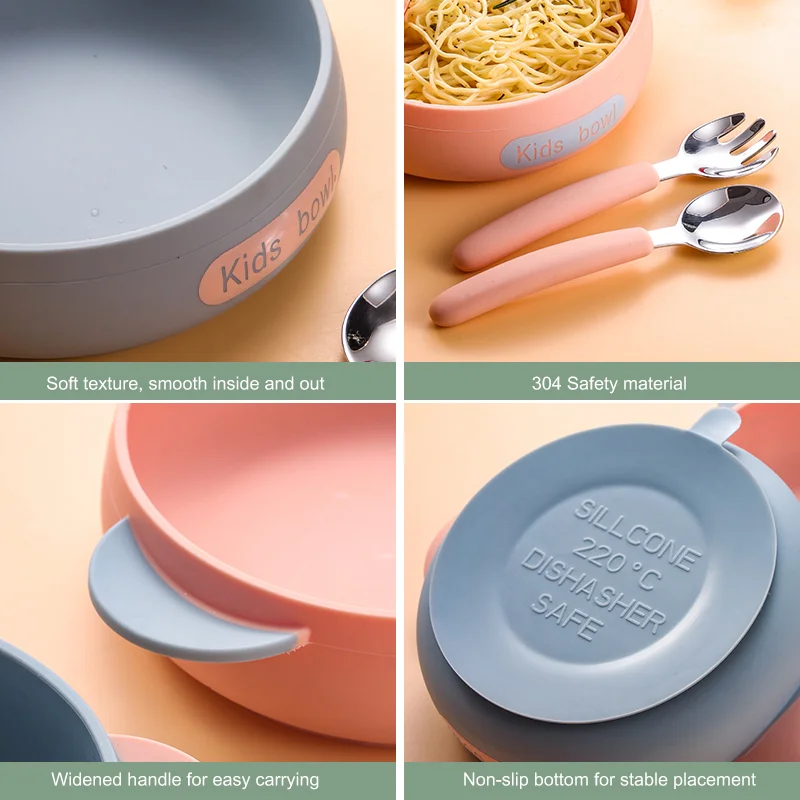 맞춤형 아기 수유 그릇 및 숟가락 실리콘 6개