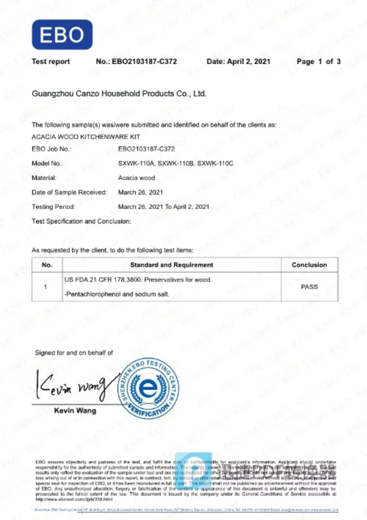 Wooden Kitchenware Certifications 1
