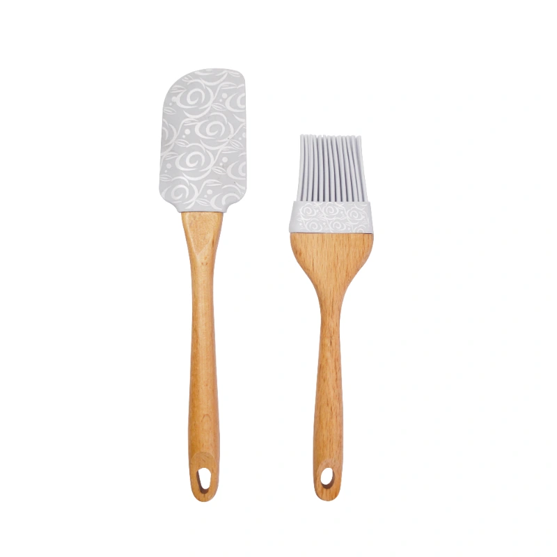 Wholesale Silicone Spatula And Oil Brush With Wood Handle 1