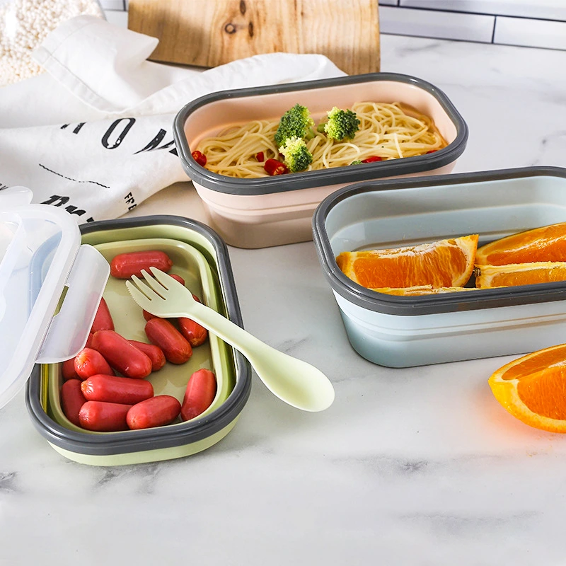 Collapsible Silicone Food Storage Containers With Tableware 4
