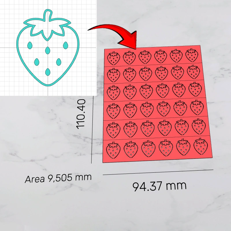 Massenproduktion individuell gestalteter 3D-gedruckter Erdbeer-Schablonenbogen aus Kunststoff